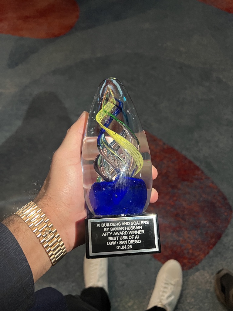 AFFY Award - Best Use of AI, won by Samar Hussain at LGW San Diego